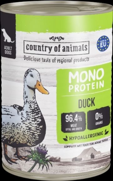 WIEJSKA ZAGRODA (COUNTRY OF ANIMALS)- MONOPROTEINOWA- KARMA MOKRA DLA PSA DOROSŁEGO- KACZKA- 400 GR PUSZKA