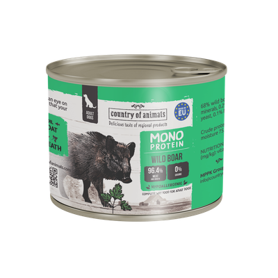 WIEJSKA ZAGRODA (COUNTRY OF ANIMALS)- MONOPROTEIN LINE- WET FOOD FOR ADULT DOGS​- WILD BOAR- 200 GR TINS