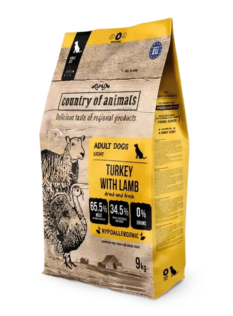WIEJSKA ZAGRODA (COUNTRY OF ANIMALS)- DRY FOOD FOR ADULT DOGS​ WITH SENSITIVE STOMACH- TURKEY WITH LAMB- 2 KG BAGS