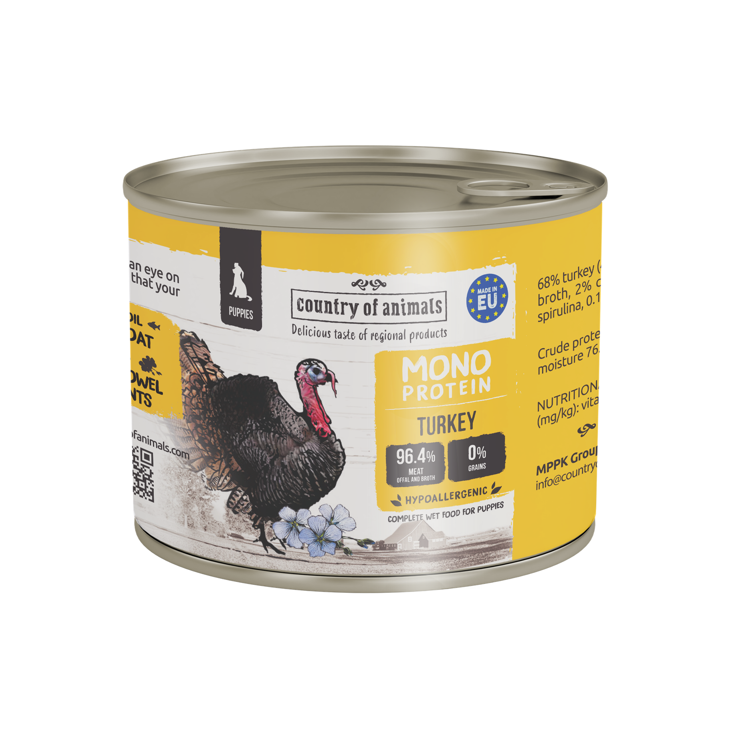WIEJSKA ZAGRODA (COUNTRY OF ANIMALS)- MONOPROTEIN LINE- WET FOOD FOR PUPPIES- TURKEY- 200 GR TINS