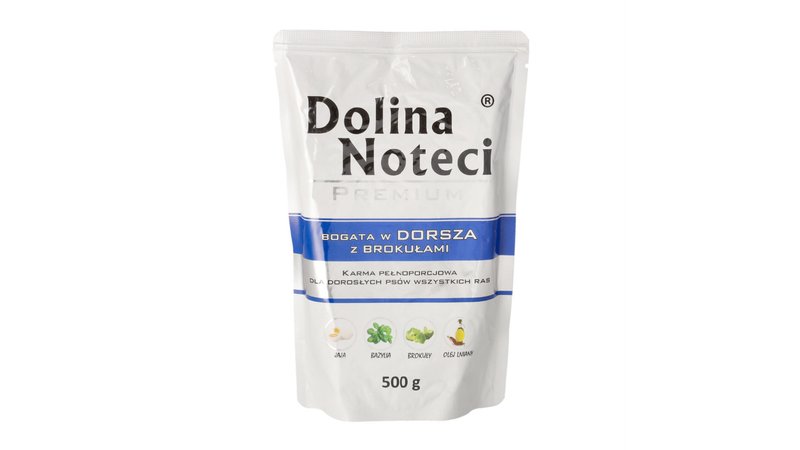 DOLINA NOTECI PREMIUM- DORSZ Z BROKULAMI- MOKRA KARMA DLA PSÓW DOROSŁYCH WSZYSTKICH RAS- 500 GR SASZETKA