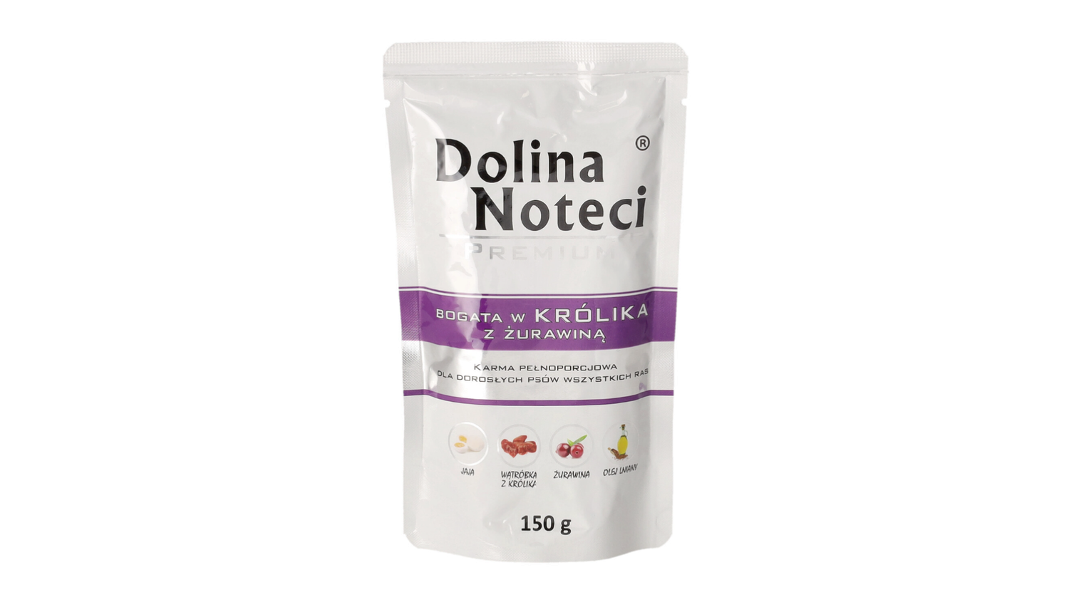 DOLINA NOTECI PREMIUM- KRÓLIK Z ŻURAWINĄ- MOKRA KARMA DLA PSÓW DOROSŁYCH- 150 GR SASZETKI