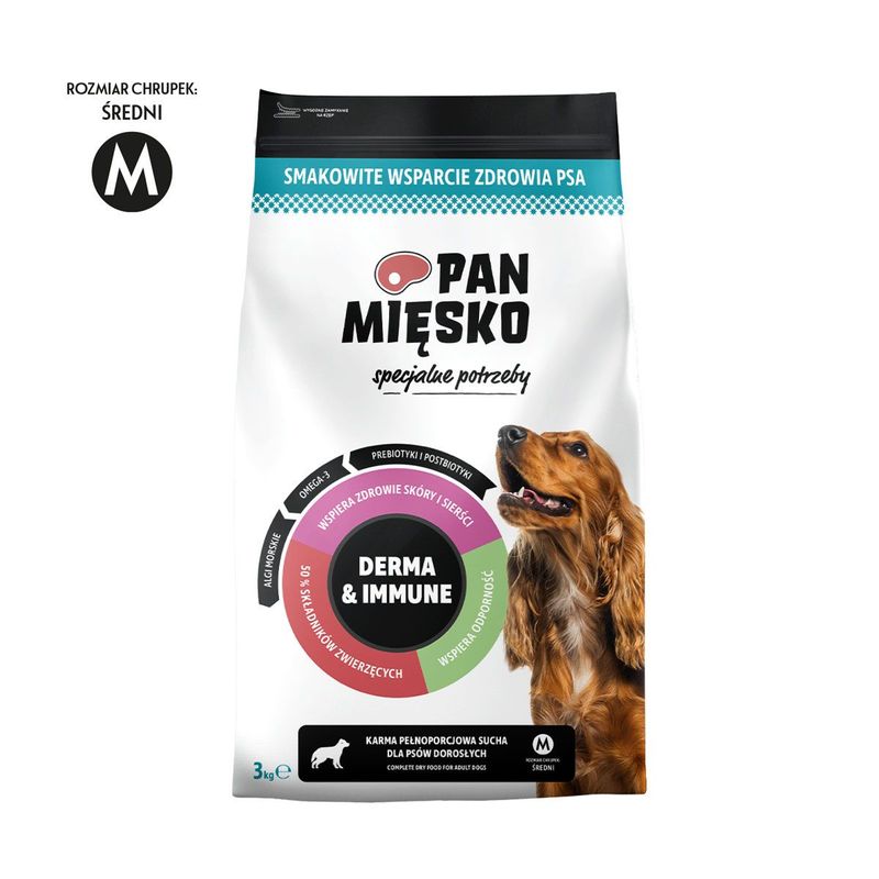PAN MIĘSKO- SPECJALNE POTRZEBY- MOBILITY & ACTIVE- KARMA SUCHA DLA PSA DOROSŁEGO- CHRUPKI M- 3 KG TORBA