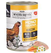 WIEJSKA ZAGRODA (COUNTRY OF ANIMALS)- MONOPROTEINOWA- KARMA MOKRA DLA PSA DOROSŁEGO- KURCZAK- 400 GR PUSZKA