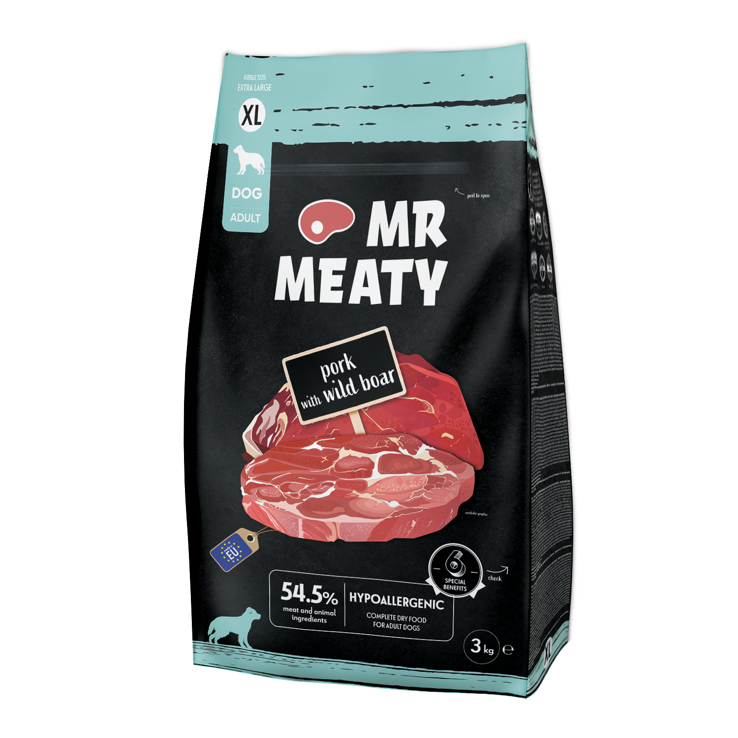 ​MR MEATY – KOMPLETNA KARMA SUCHA DLA PSÓW DOROSŁYCH – WIEPRZOWINA Z DZIKIEM- 3 KG- ROZMIAR XL