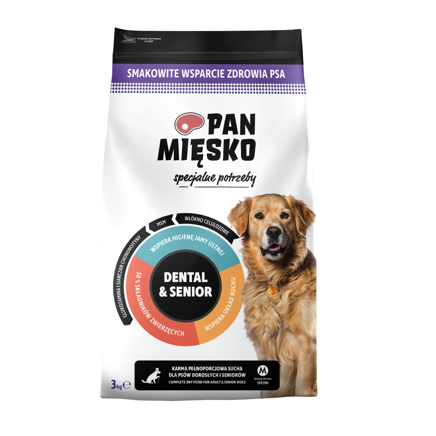 PAN MIĘSKO (MR MEATY)- SPECIAL NEEDS- DENTAL & SENIOR- COMPLETE DRY FOOD FOR ADULT DOGS- SIZE M- 3KG