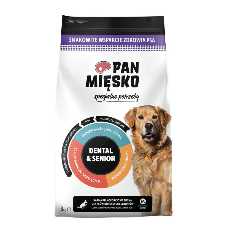 PAN MIĘSKO (MR MEATY)- SPECIAL NEEDS- DENTAL & SENIOR- COMPLETE DRY FOOD FOR ADULT DOGS- SIZE M- 3KG