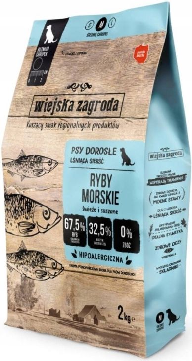 WIEJSKA ZAGRODA (COUNTRY OF ANIMALS)- KARMA SUCHA DLA PSÓW DOROSŁYCH Z WRAŻLIWYM BRZUSZKIEM- RYBY MORSKIE- S- 2 KG TORBA