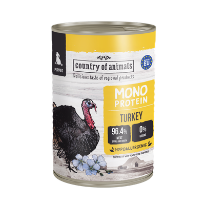 WIEJSKA ZAGRODA (COUNTRY OF ANIMALS)- MONOPROTEIN LINE- WET FOOD FOR PUPPIES- TURKEY- 400 GR TINS