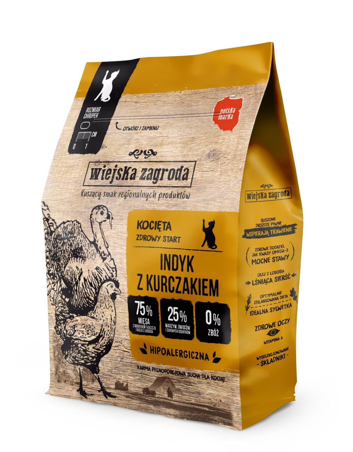 WIEJSKA ZAGRODA- KARMA SUCHA DLA KOTÓW- INDYK Z KURCZAKIEM- 400GR TORBA