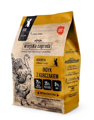 WIEJSKA ZAGRODA- KARMA SUCHA DLA KOTÓW- INDYK Z KURCZAKIEM- 400GR TORBA