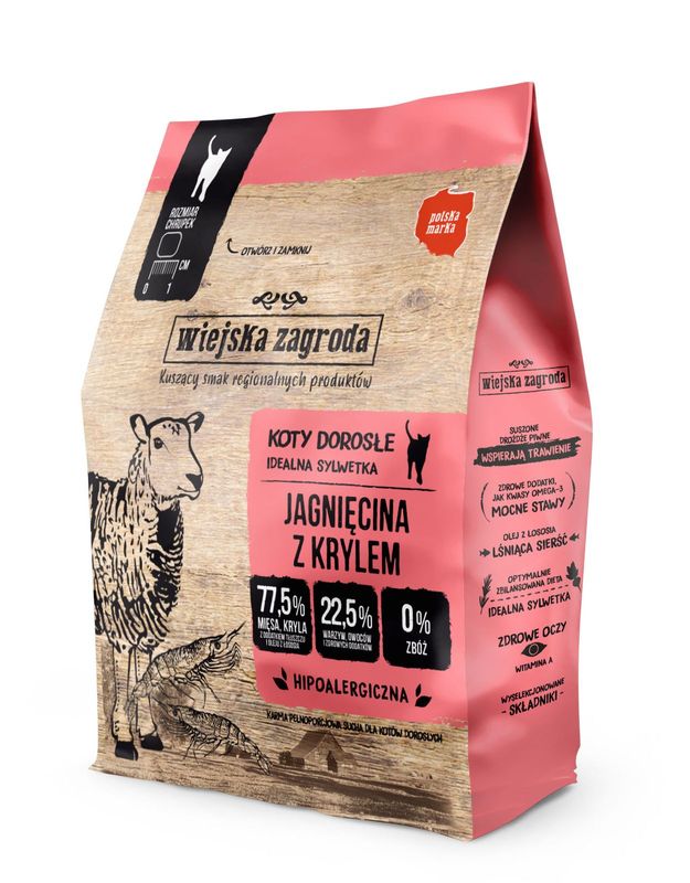 WIEJSKA ZAGRODA- KARMA SUCHA DLA KOTÓW -JAGNIĘCINA Z KRYLEM - 400GR TORBA