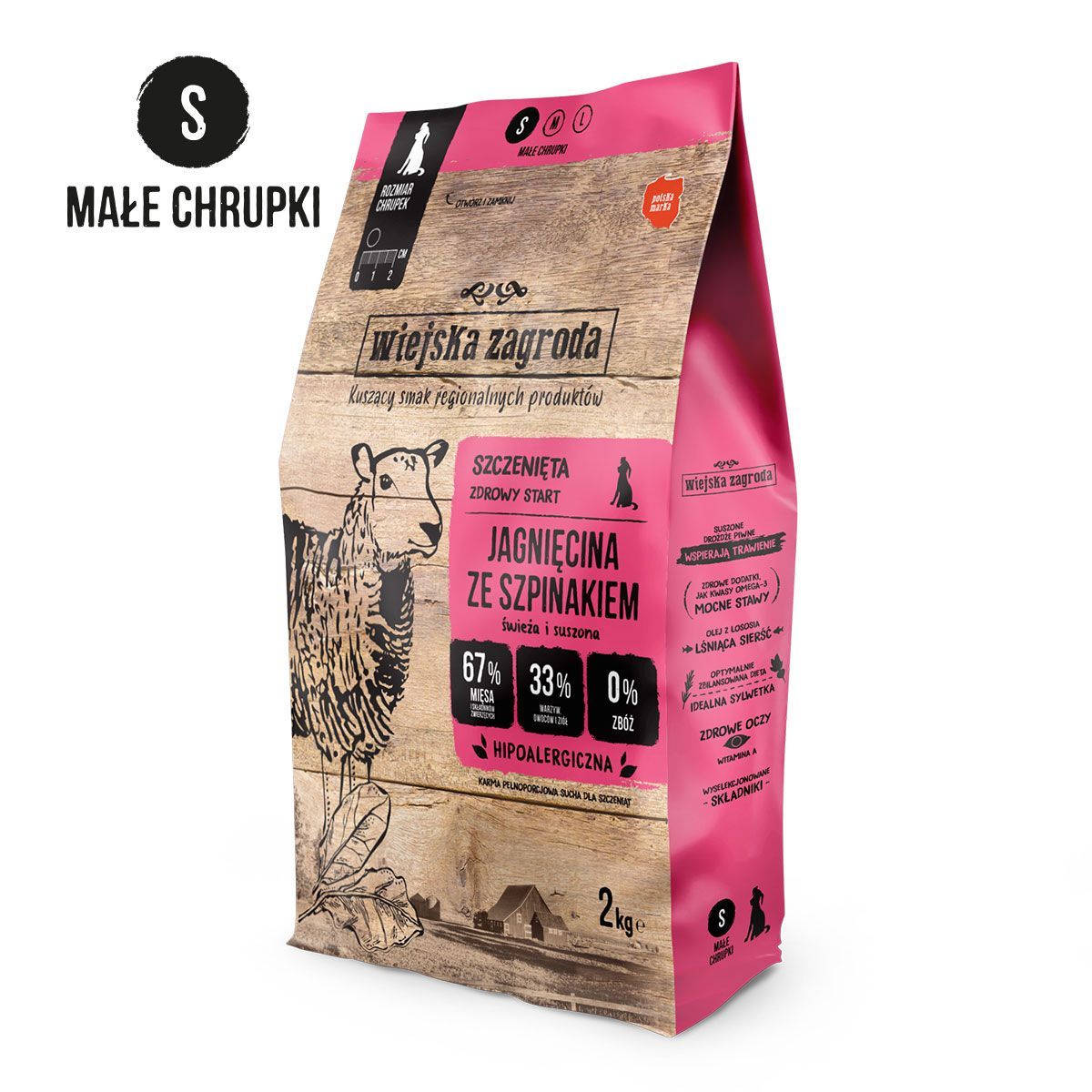 WIEJSKA ZAGRODA (COUNTRY OF ANIMALS)- DRY FOOD FOR ADULT DOGS- LAMB WITH SPINACH- 2KG BAGS