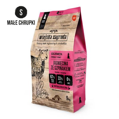 WIEJSKA ZAGRODA (COUNTRY OF ANIMALS)- DRY FOOD FOR PUPPIES- LAMB WITH SPINACH- 9KG BAGS