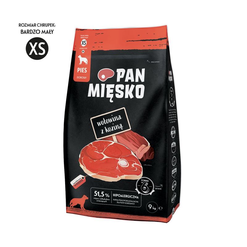 ​MR MEATY – KOMPLETNA KARMA SUCHA DLA PSÓW DOROSŁYCH – WOŁOWINA Z KOZINĄ- 9KG- ROZMIAR M