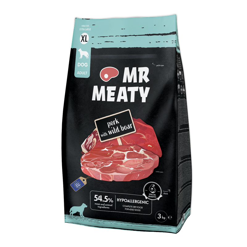 MR MEATY- COMPLETE DRY FOOD FOR ADULT DOGS-  PORK WITH WILD BOAR- 3 KG- SIZE XL