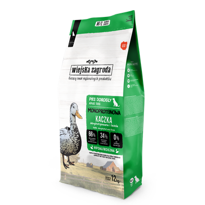 WIEJSKA ZAGRODA (COUNTRY OF ANIMALS)- MONOPROTEIN LINE- DRY FOOD FOR ADULT DOGS​- DUCK- 12 KG BAGS