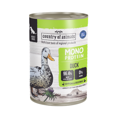 WIEJSKA ZAGRODA (COUNTRY OF ANIMALS)- MONOPROTEIN LINE- WET FOOD FOR ADULT DOGS- DUCK- 400 GR TINS WIEJSKA ZAGRODA (COUNTRY OF ANIMALS)- MONOPROTEIN LINE- WET FOOD FOR ADULT DOGS- DUCK- 400 GR TINS