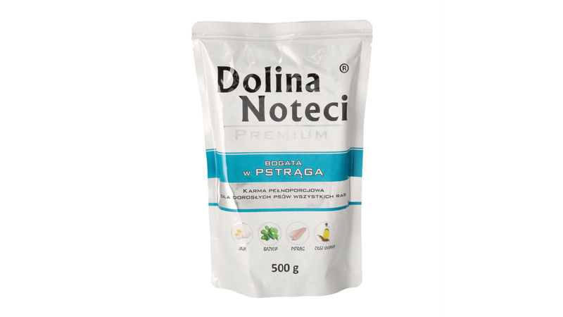 DOLINA NOTECI PREMIUM- PSTRĄG- MOKRA KARMA DLA PSÓW DOROSŁYCH- 500 gr SASZETKI DOLINA NOTECI PREMIUM- PSTRĄG- MOKRA KARMA DLA PSÓW DOROSŁYCH- 500 gr SASZETKI
