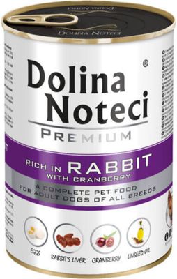 DOLINA NOTECI PREMIUM- BOGATA W KRÓLIKA Z ŻURAWINĄ- MOKRA KARMA DLA PSÓW DOROSŁYCH- 400 gr PUSZKI