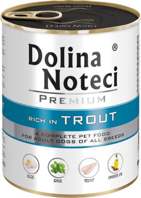 DOLINA NOTECI PREMIUM- BOGATA W PSTRĄGA- MOKRA KARMA DLA PSÓW DOROSŁYCH- 800 gr PUSZKA