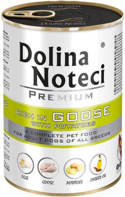 DOLINA NOTECI PREMIUM- BOGATA W GĘŚ Z ZIEMNIAKAMI- MOKRA KARMA DLA PSÓW DOROSŁYCH- 400 GR PUSZKA