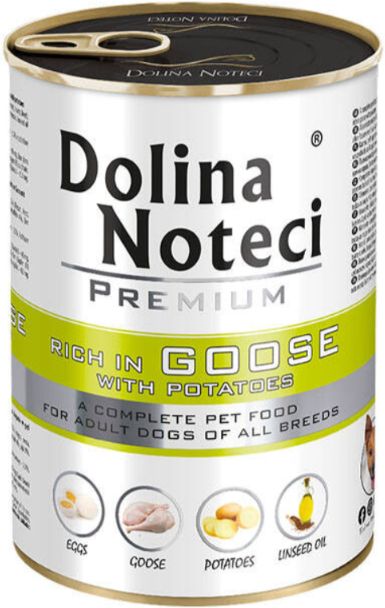 DOLINA NOTECI PREMIUM- BOGATA W GĘŚ Z ZIEMNIAKAMI- MOKRA KARMA DLA PSÓW DOROSŁYCH- 400 GR PUSZKA