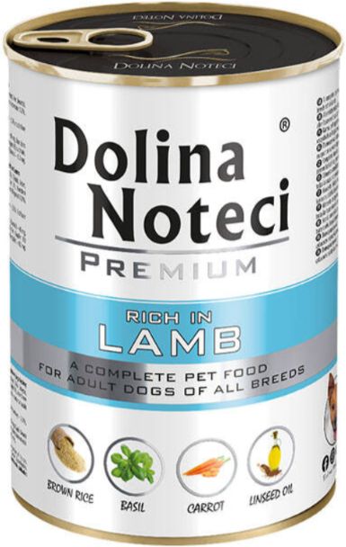 DOLINA NOTECI PREMIUM- BOGATA W JAGNIĘCINĘ - MOKRA KARMA DLA PSÓW DOROSŁYCH- 400gr PUSZKI