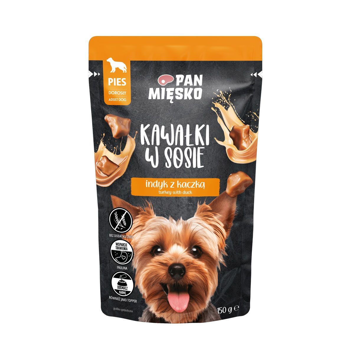 PAN MIĘSKO (MR MEATY)– COMPLETE WET FOOD FOR ADULT DOGS- CHUNKS IN GRAVY– TURKEY WITH DUCK- 150 GR POUCH