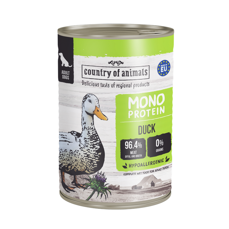 WIEJSKA ZAGRODA (COUNTRY OF ANIMALS)- MONOPROTEIN LINE- WET FOOD FOR ADULT DOGS​- DUCK- 400 GR TINS