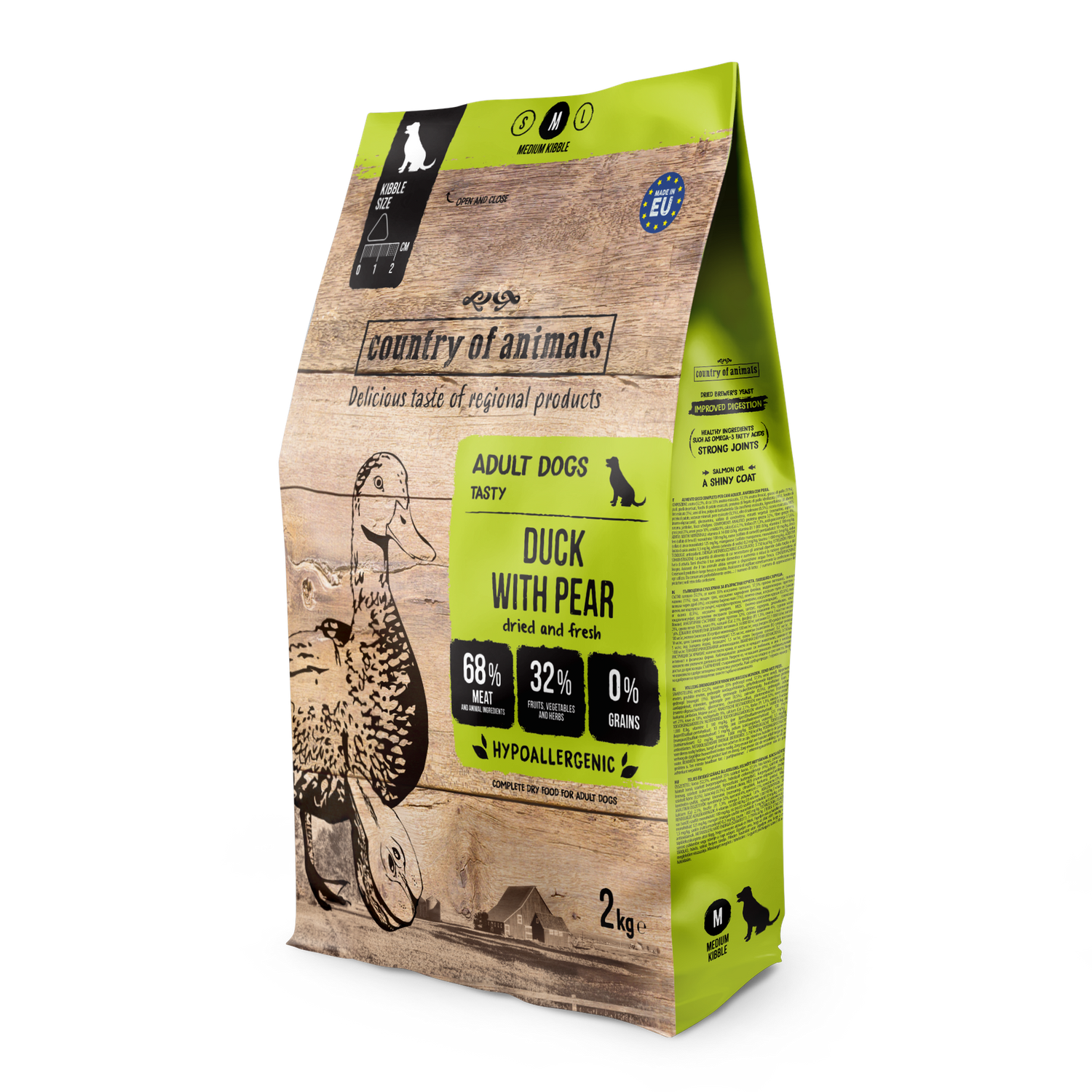 WIEJSKA ZAGRODA (COUNTRY OF ANIMALS)- DRY FOOD FOR ADULT DOGS​ WITH SENSITIVE STOMACH- DUCK WITH PEAR- M- 2KG