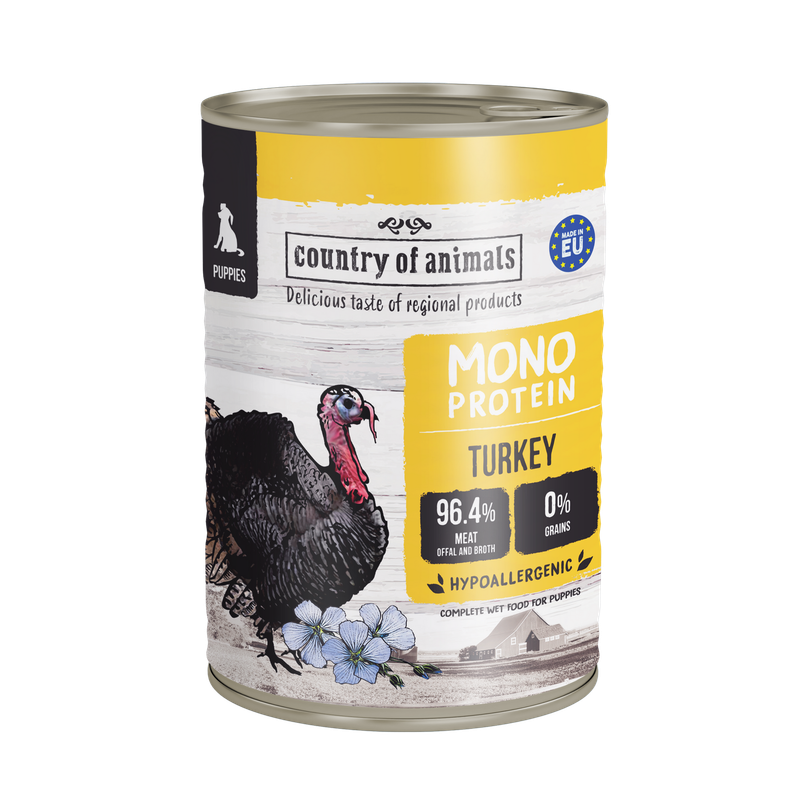 WIEJSKA ZAGRODA (COUNTRY OF ANIMALS)- MONOPROTEIN LINE- WET FOOD FOR PUPPIES- TURKEY- 400 GR TINS WIEJSKA ZAGRODA (COUNTRY OF ANIMALS)- MONOPROTEIN LINE- WET FOOD FOR PUPPIES- TURKEY- 400 GR TINS