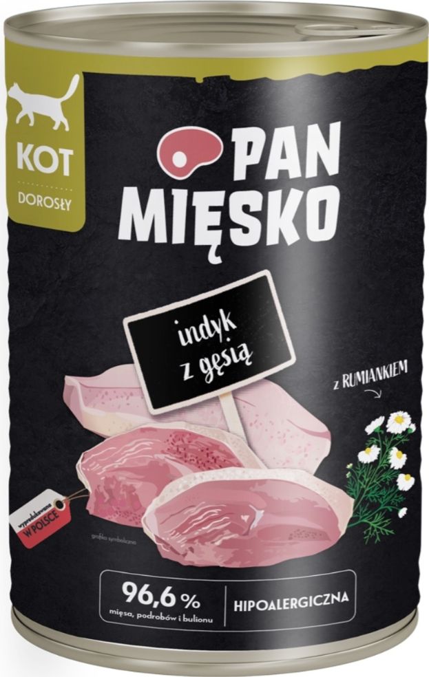 PAN MIĘSKO- KARMA MOKRA DLA KOTA- INDYK Z GĘSIĄ- 400 GR