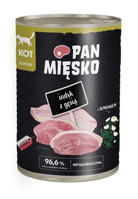 PAN MIĘSKO- KARMA MOKRA DLA KOTA- INDYK Z GĘSIĄ- 400 GR
