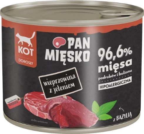 PAN MIĘSKO- KARMA MOKRA DLA KOTA- WIEPRZOWINA Z JELENIEM- 200 GR