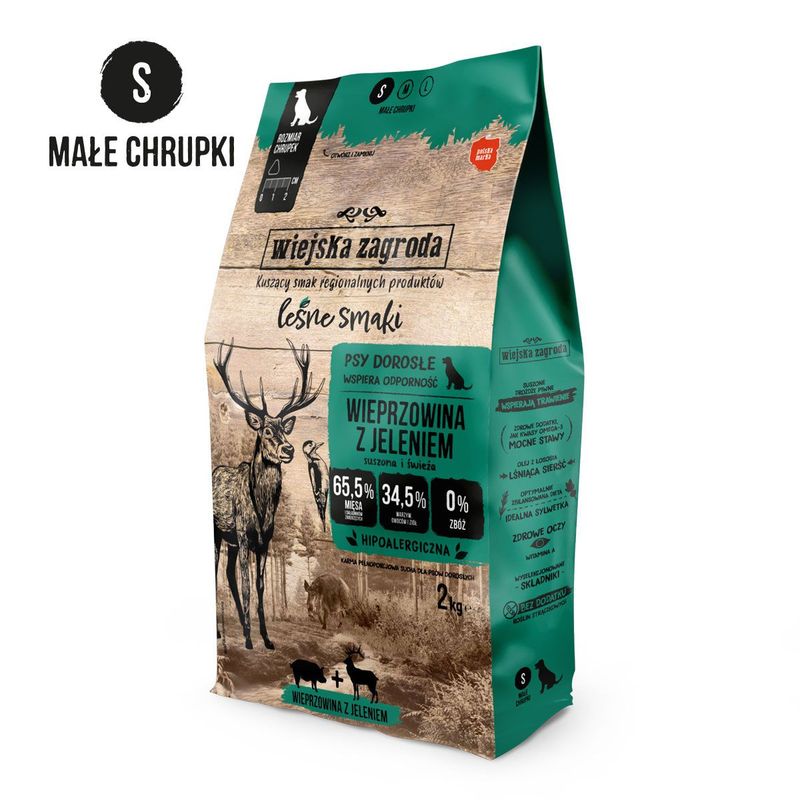 WIEJSKA ZAGRODA (COUNTRY OF ANIMALS)- DRY FOOD FOR ADULT DOGS- FOREST FLAVORS- PORK WITH VENISON- SIZE S- 2KG BAGS WIEJSKA ZAGRODA (COUNTRY OF ANIMALS)- DRY FOOD FOR ADULT DOGS- FOREST FLAVORS- PORK WITH VENISON- SIZE S- 2KG BAGS