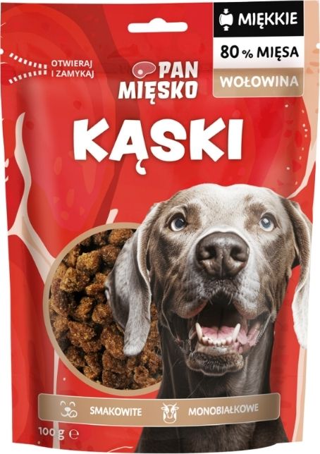 PAN MIĘSKO- PRZYSMAK DLA PSA- MIĘKKIE KĄSKI- WOŁOWINA (MONOBIAŁKOWE)- DLA PSA DOROSŁEGO- 100G