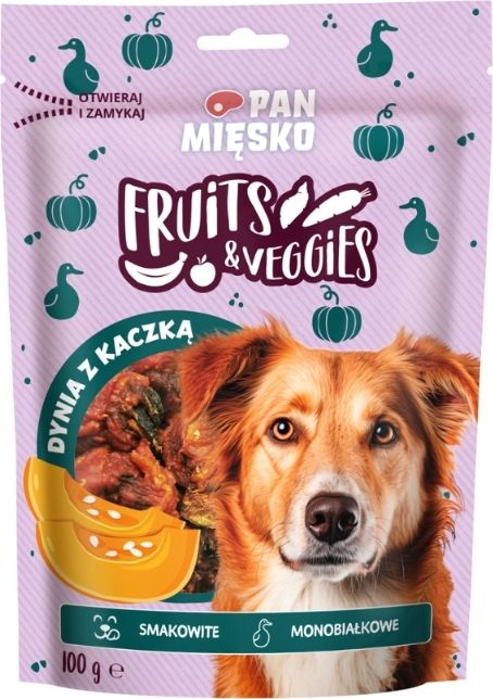 PAN MIĘSKO- FRUITS & VEGGIES- PRZYSMAK DLA PSÓW DOROSŁYCH- DYNIA Z KACZKĄ- 100 GR