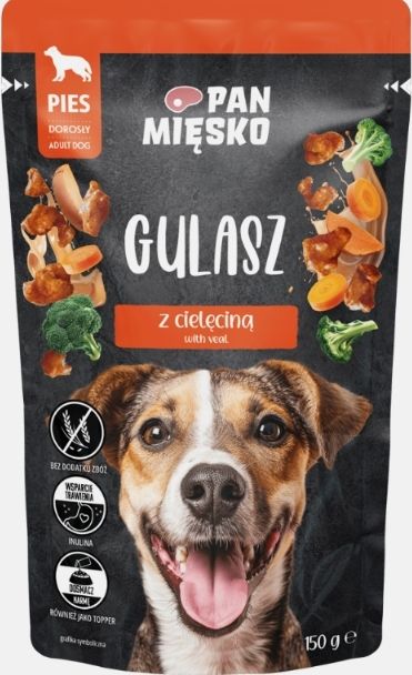 PAN MIĘSKO- KARMA MOKRA DLA PSA DOROSŁEGO- GULASZ- INDYK Z CIELĘCINĄ- 150 GR SASZETKA