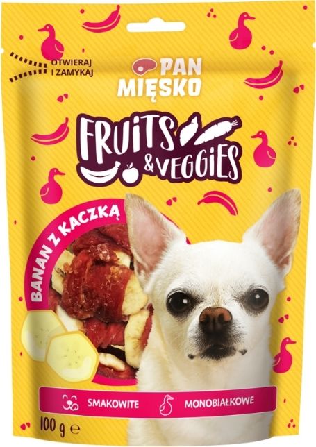 PAN MIĘSKO- FRUITS & VEGGIES- PRZYSMAK DLA PSÓW DOROSŁYCH- BANAN Z KACZKĄ- 100 GR