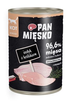 PAN MIĘSKO- KARMA MOKRA DLA KOTA- INDYK Z KRÓLIKIEM- 400 GR