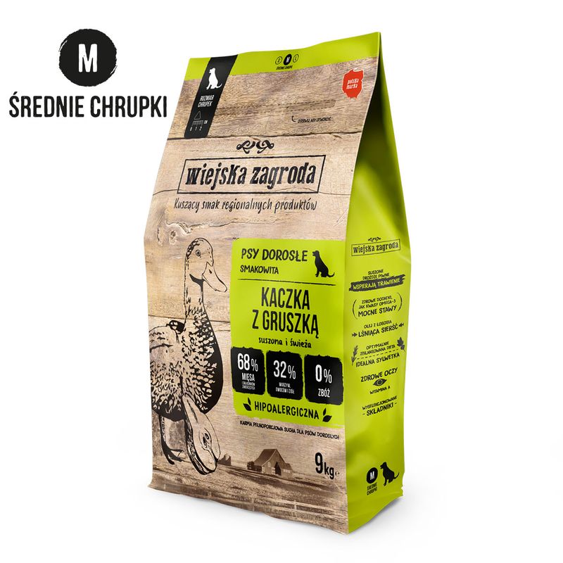 WIEJSKA ZAGRODA (COUNTRY OF ANIMALS)- DRY FOOD FOR ADULT DOGS WITH SENSITIVE STOMACH- DUCK WITH PEAR- M- 9KG WIEJSKA ZAGRODA (COUNTRY OF ANIMALS)- DRY FOOD FOR ADULT DOGS WITH SENSITIVE STOMACH- DUCK WITH PEAR- M- 9KG