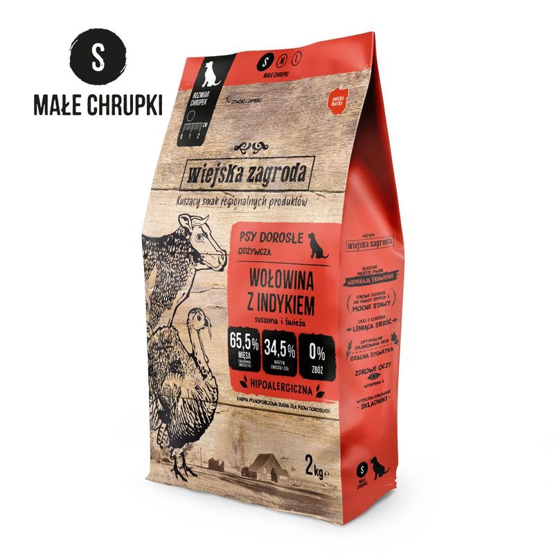 WIEJSKA ZAGRODA (COUNTRY OF ANIMALS)- DRY FOOD FOR ADULT DOGS WITH SENSITIVE STOMACH- BEEF WITH TURKEY- S- 2KG BAGS WIEJSKA ZAGRODA (COUNTRY OF ANIMALS)- DRY FOOD FOR ADULT DOGS WITH SENSITIVE STOMACH- BEEF WITH TURKEY- S- 2KG BAGS
