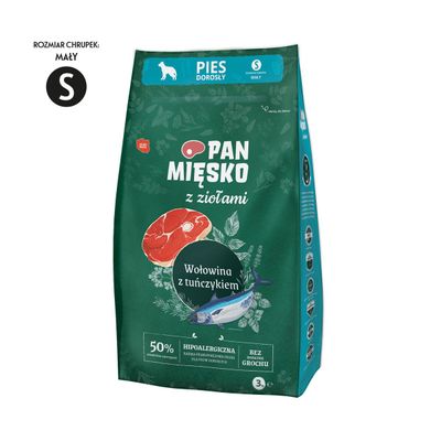 MR MEATY- (PAN MIĘSKO) WITH HERBS- BEEF WITH TUNA - COMPLETE DRY FOOD FOR ADULT DOGS-SIZE S- 3KG BAGS MR MEATY- (PAN MIĘSKO) WITH HERBS- BEEF WITH TUNA - COMPLETE DRY FOOD FOR ADULT DOGS-SIZE S- 3KG BAGS