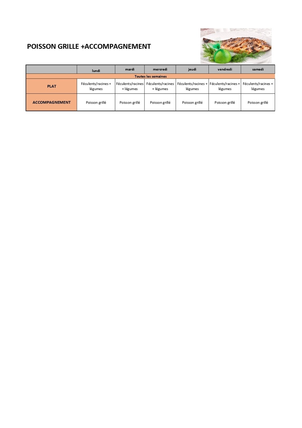 Déjeuner Poisson Grillé