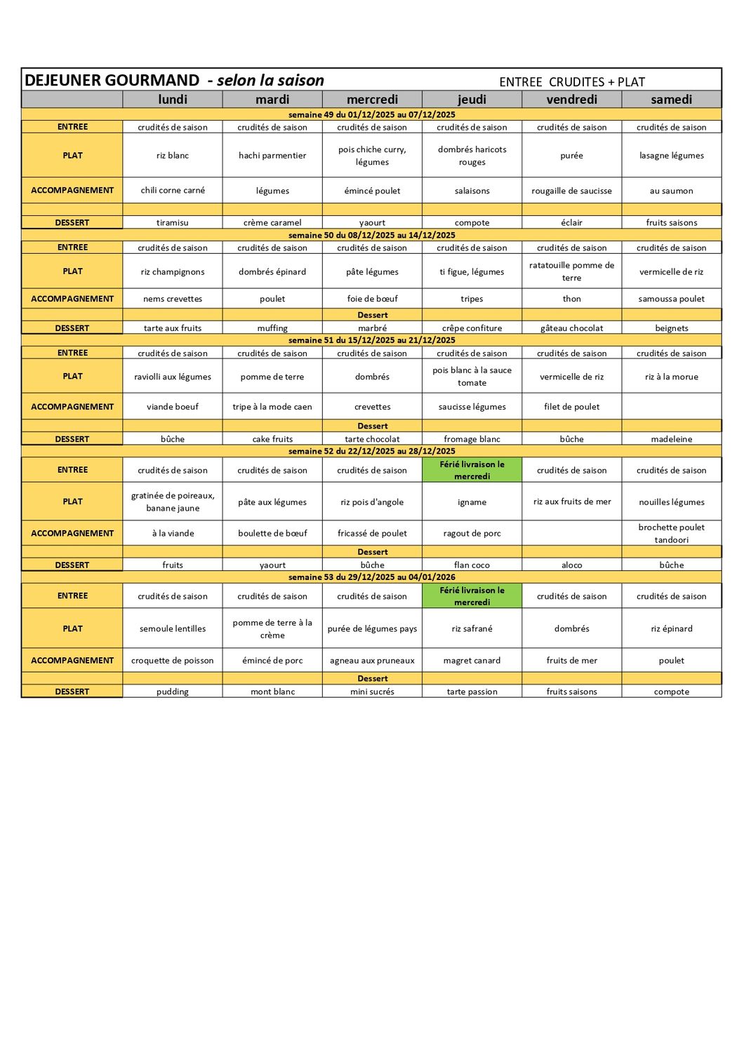 Plateau Complet (Menu Gourmand + entrée + fromage + dessert)