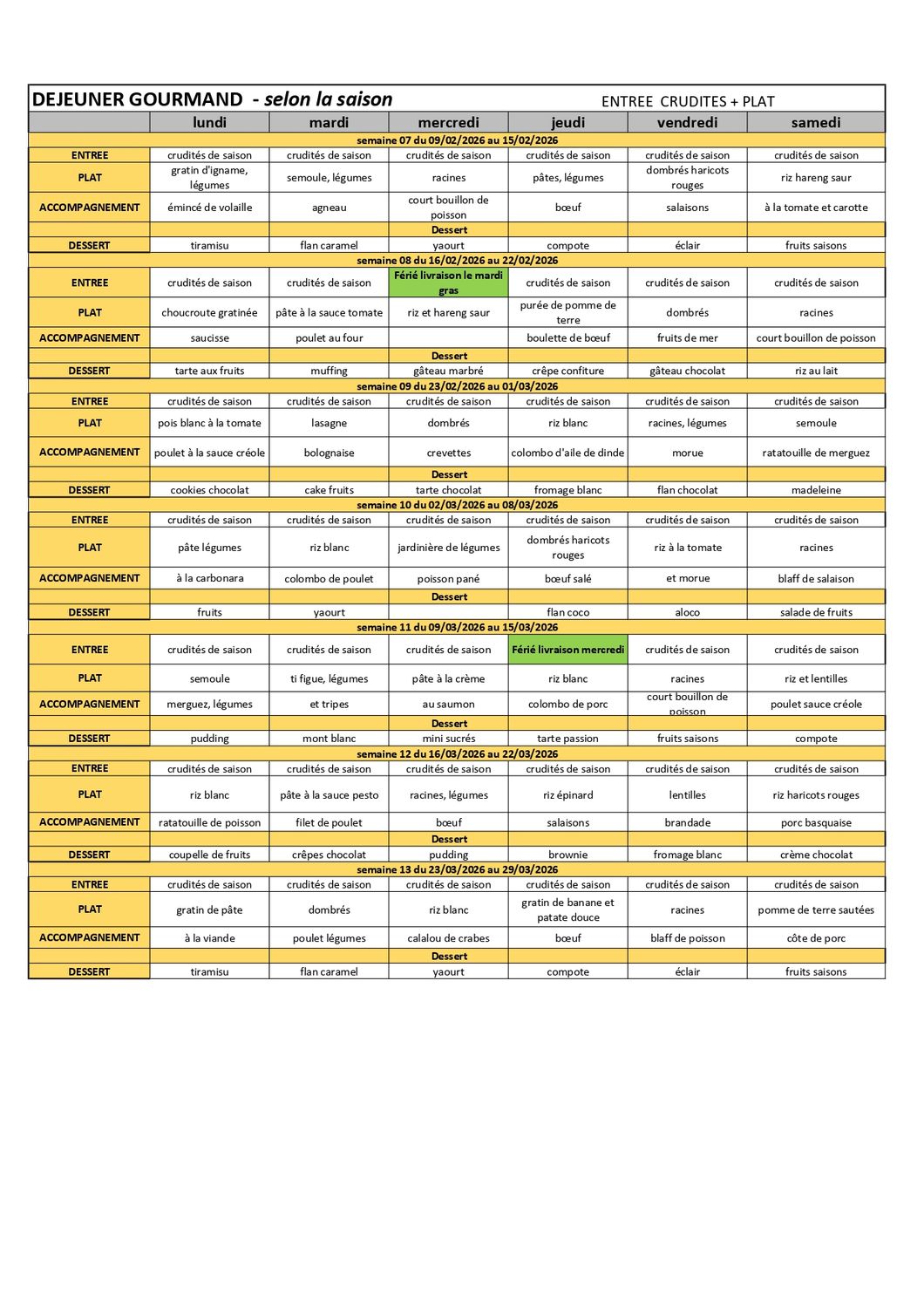 Déjeuner Gourmand + Dessert