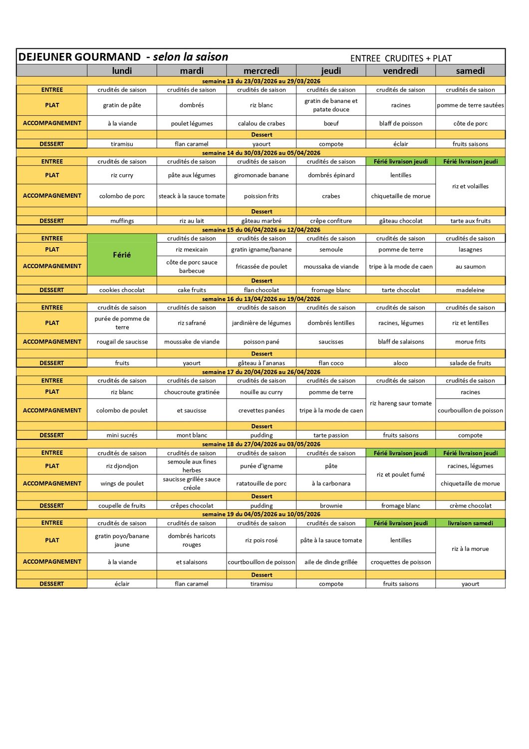 Déjeuner Gourmand + Dessert