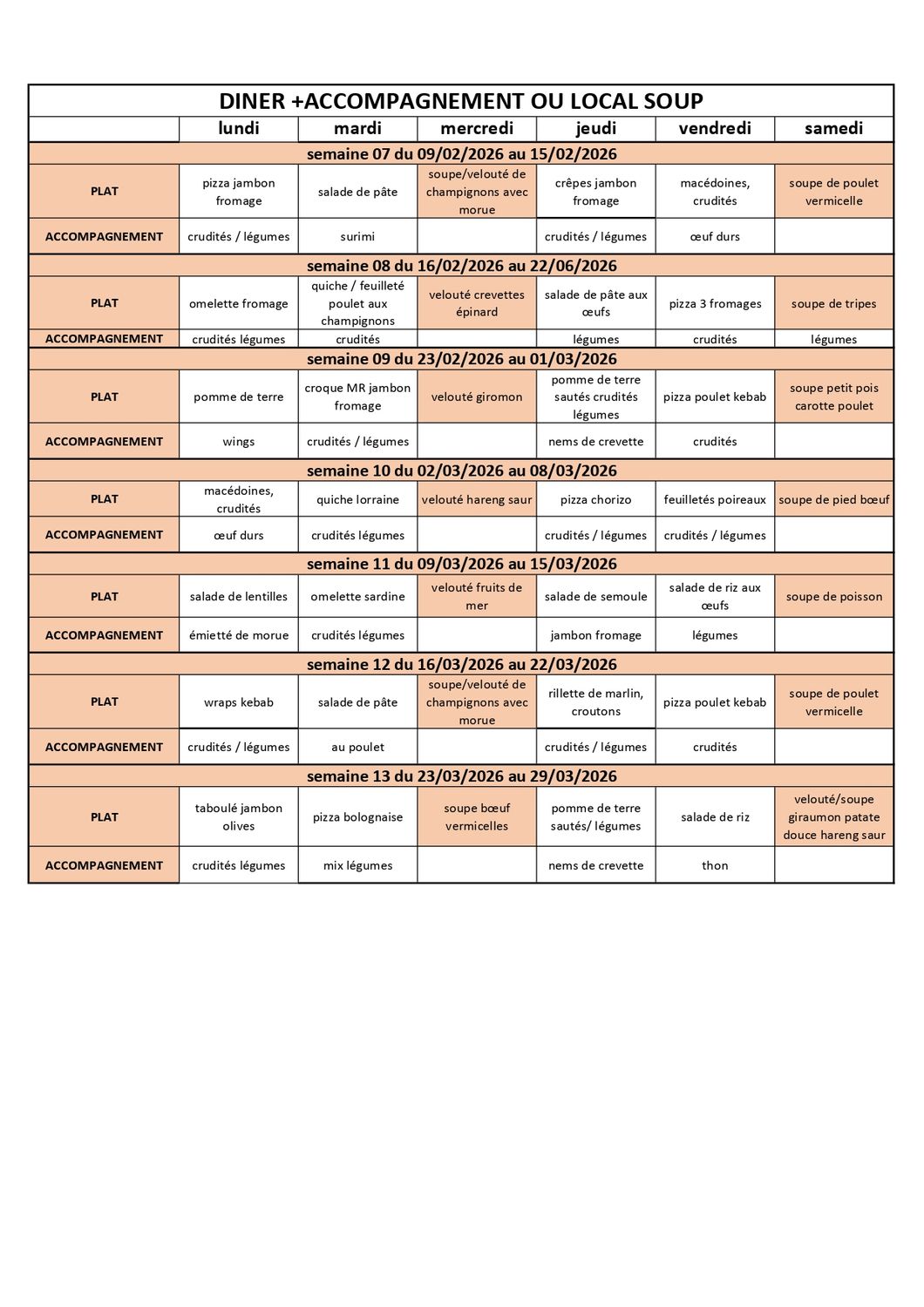 Diner + Accompagnement ou Local'Soup
