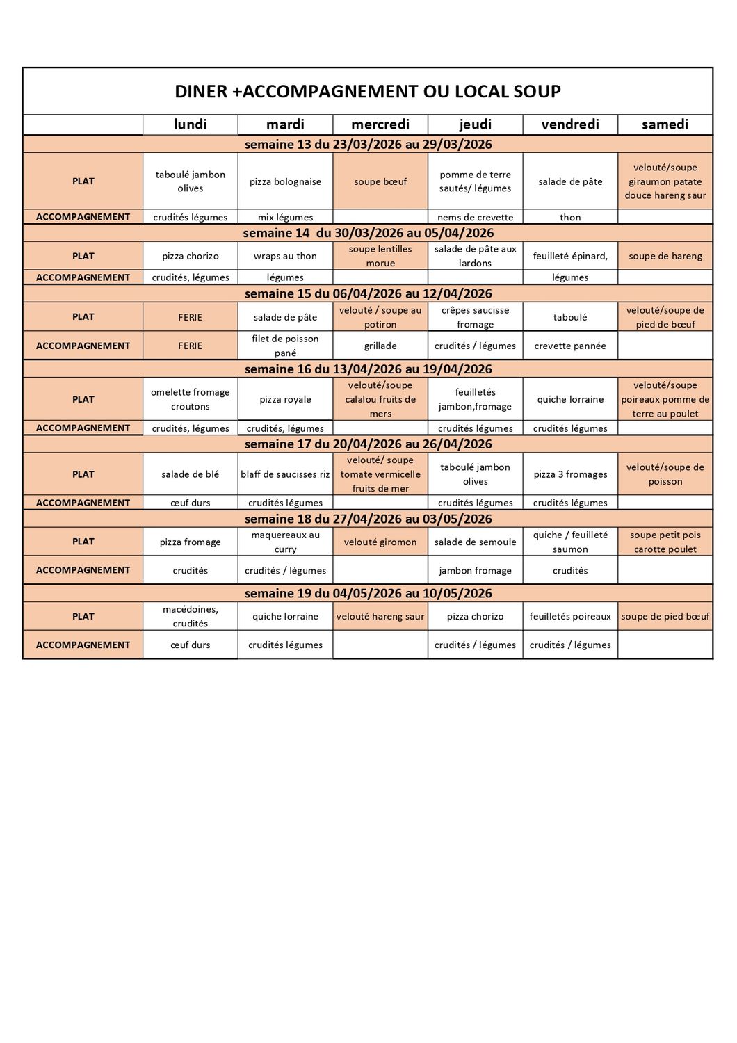 Diner + Accompagnement ou Local'Soup